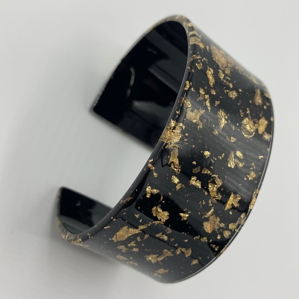 Acrylic cuff bracelet resin gold leaf black retro - Picture 6 of 9